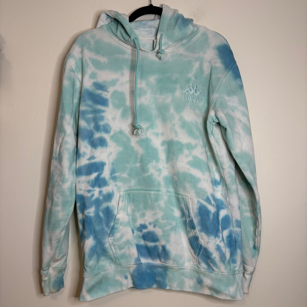 Kappa Tie Dye Hoodie Sweatshirt Mens Medium Blue Teal Hooded Pullover‎